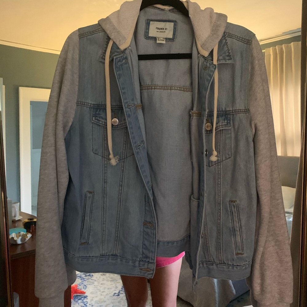 Fun layered look denim jacket / sweatshirt